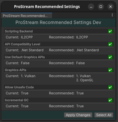Recommended Settings